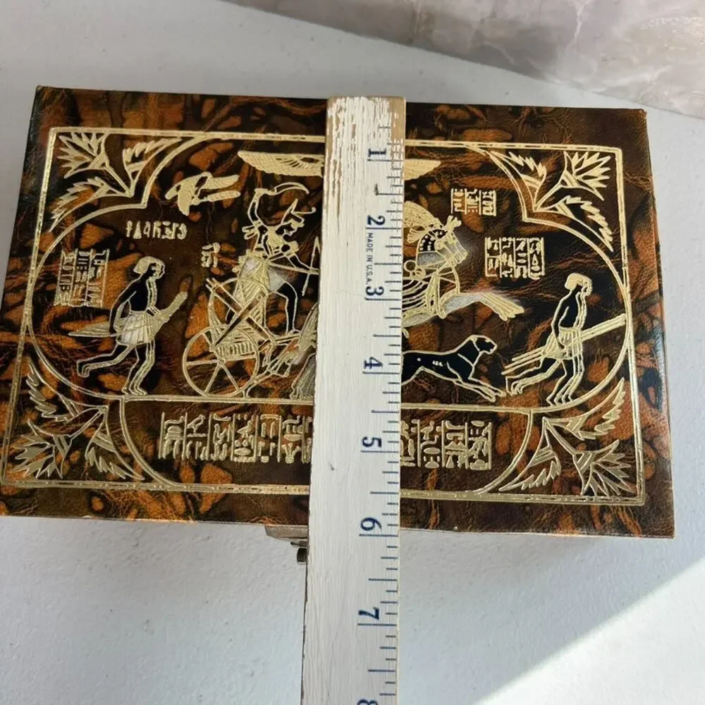 Egyptian Leather Jewelry Box Handmade Chariot Design Trinket Box Embossed